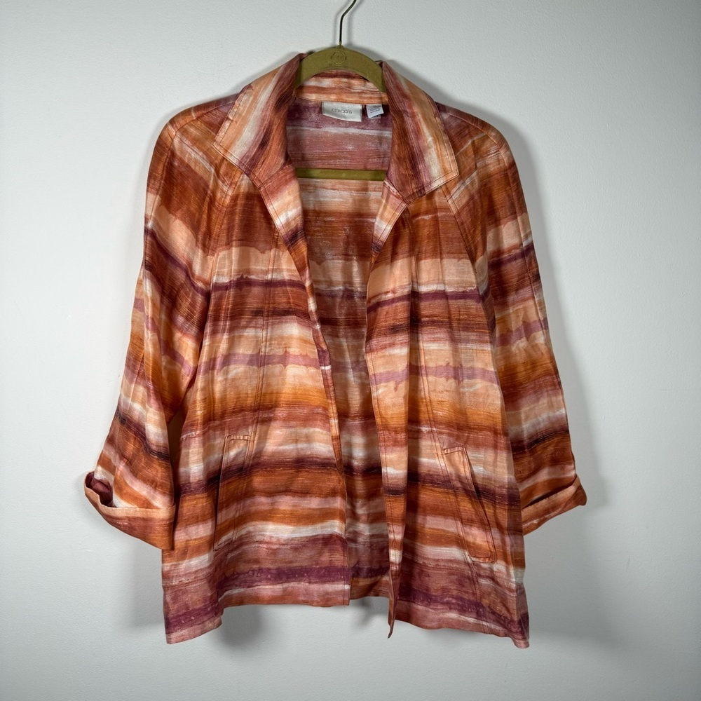 Chico's Linen Gold Stitch Sunset Hue Lightweight Cardigan Jacket Size L